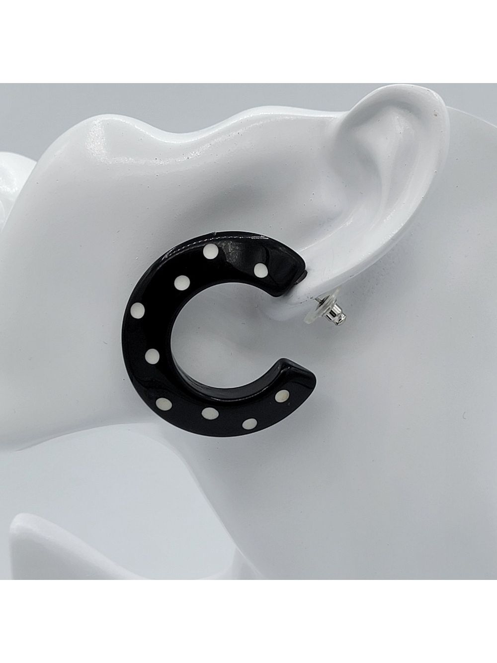Vintage Black & White Polka Dot Hoop Earrings #2708